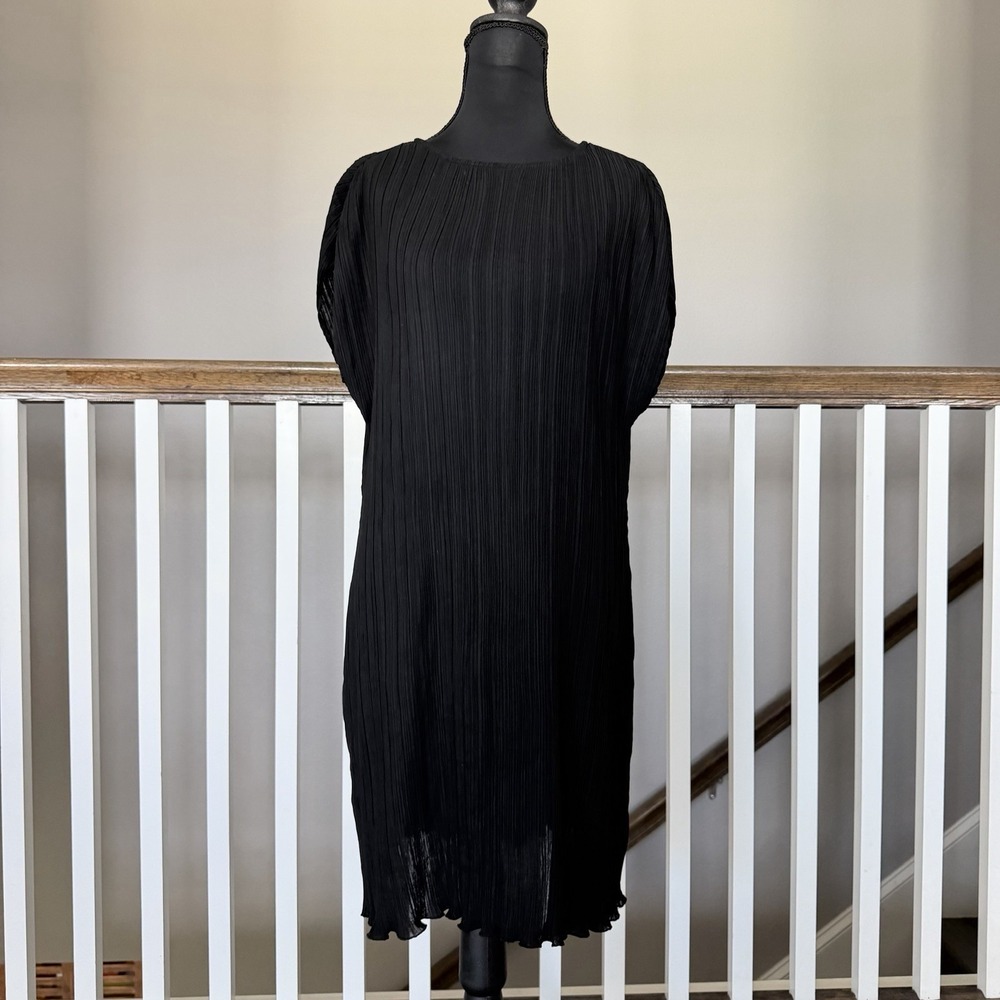 MADEWELL Black Plisse Micro-Pleated Cap Sleeve Shift Tee Mini Dress Sz 10